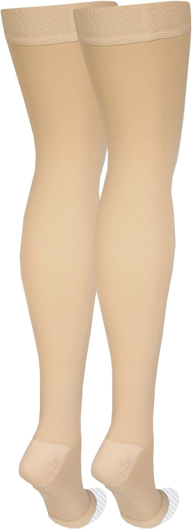 Amazon Basic Care Medical Compression Stockings, 20-30 mmHg Support, Women & Men Thigh Length Hose, Open Toe, Beige, X-Large (Previously NuVein) (Pack of 2)