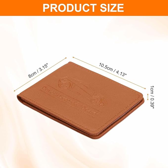 HARFINGTON Car Registration and Insurance Holder PU Leather Vehicle Glove Box Organizer Storage Accessories Car ID Holder with 2 Pockets for License ID Card Bank Card Documents, Brown