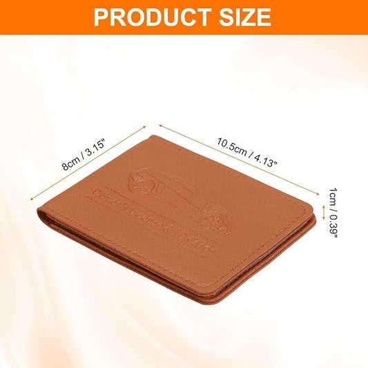 HARFINGTON Car Registration and Insurance Holder PU Leather Vehicle Glove Box Organizer Storage Accessories Car ID Holder with 2 Pockets for License ID Card Bank Card Documents, Brown