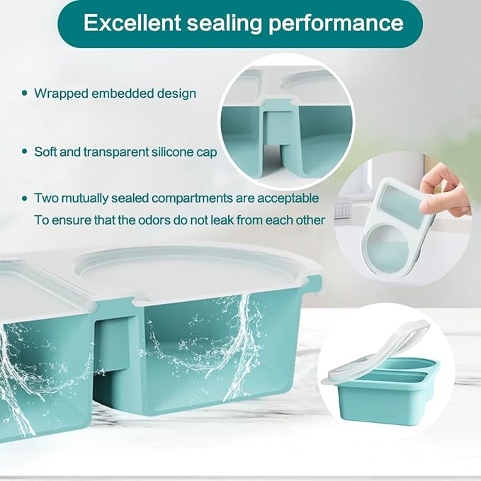 3 Pack Reusable Silicone Snack Containers with Semi-Transparent Lids, Small Leak-Proof 2 Compartment Condiment Container for Sauce, Fruit, Portable Food Storage Box for Office, Travel, Outdoors