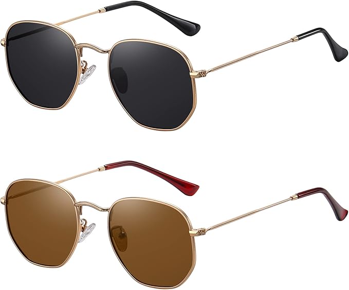MEETSUN Polarized Hexagon Sunglasses for Women Men Polygon Square Sun Glasses UV400 Protection Metal Frame