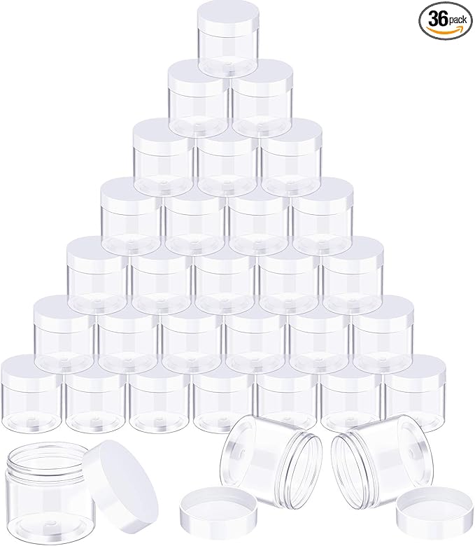 SATINIOR 36 Pieces 3 oz Plastic Jars with Lids Wide Mouth Airtight Reusable Container Acrylic Cosmetic Small Jars for Lotions Ointments Travel Toiletries Creams Make up Storage(Clear)