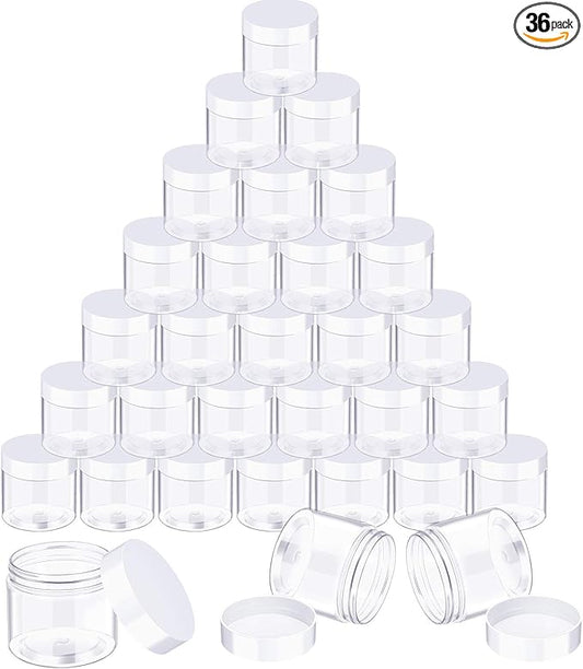 SATINIOR 36 Pieces 3 oz Plastic Jars with Lids Wide Mouth Airtight Reusable Container Acrylic Cosmetic Small Jars for Lotions Ointments Travel Toiletries Creams Make up Storage(Clear)