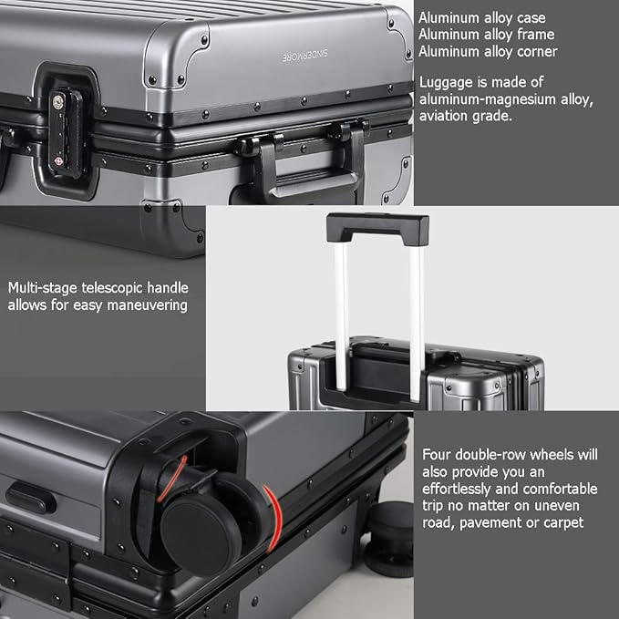 25-inch Aluminum Checked Luggage: Gunmetal Gray - Full Metal Shell - Crush-Resistant & Burst-Proof, TSA Lock & Spinner Wheels for Business Travel - Men Women