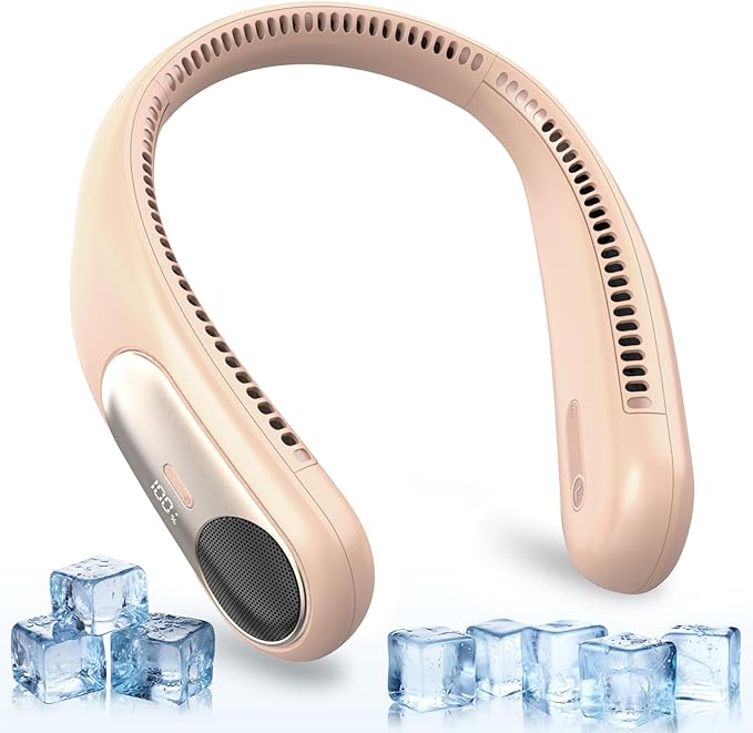 Portable Neck Fan,Personal Wearable Bladeless Fan,LED Display,4-Speeds,6000mAh USB Rechargeable,360° Strong Cooling Wind,Hands Free,Long Lasting,Birthday Gifts for Men Women Dad Mom (Brown)