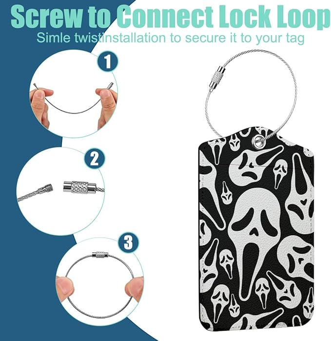 2 Pcs Horror Movie luggage tag, Suitcase Tags with Privacy Flap and Metal Loop, Ghost Spooky Movie Fans Luggage Tags for Suitcases, Identifiers Travel Essentials Bag Tags for Luggage, Gifts for Friend