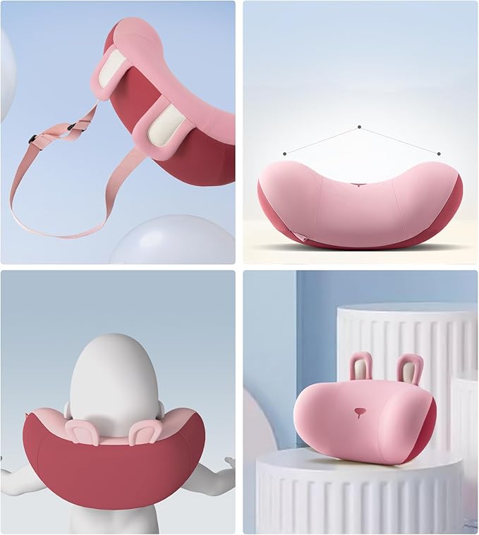 BEBAS Car Neck Pillow Travel - Adjustable Memory Foam Neck Support Pillow for Sleeping, Breathable & Machine Washable Cover, Soft Support for Adults & Kids - Gift (Pink - Rabbit)