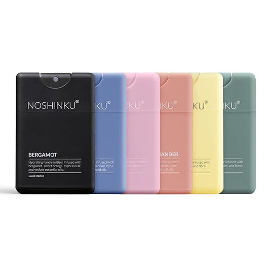 Noshinku - Refillable Hand Sanitizer Discovery 6-Pack, Travel Size Spray with Hydrating Botanical Mist, Natural Ingredients, All Natural Fragrances, Sugarcane-Derived Alcohol, No Parabens, No Dyes