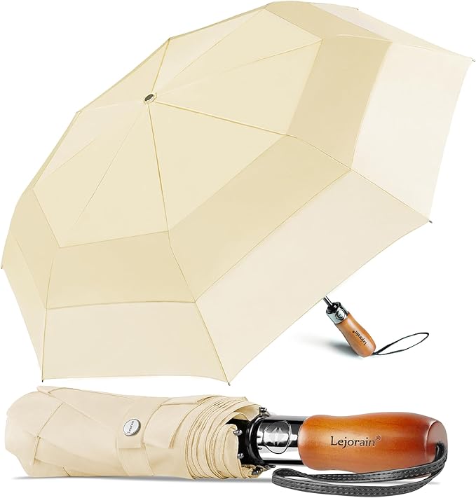 Lejorain Large Folding Golf Umbrella - Compact Mens Umbrellas Travel Rain and Windproof 54inch Collapsible Automatic Open Close Umbrella 210T Teflon Vented Double Canopy