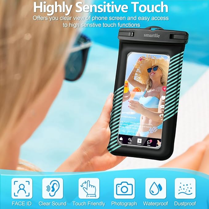 Floating Waterproof Phone Pouches Bags, IPX8 Floatable Cell Phone Water Protectors Cases 2 Pack w/Adjustable Neck Lanyard, for iPhone 15 14 13 Pro Max 12 11, for Galaxy S24 S23 Ultra 7"