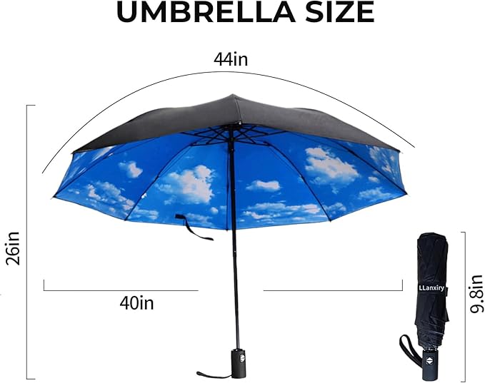 LLanxiry Compact Travel Umbrella, 44" Canopy, Automatic Open/Close Windproof Umbrella, 210T Pongee, 8-Rib Fiberglass, Travel Size Mini, Portable Rain/Sun Umbrellas UPF 50+ with Cover
