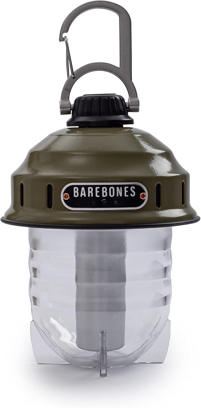 Barebones Beacon Hanging Light – Olive Drab, Rechargeable LED Camping Lantern with Adjustable Brightness – Weatherproof Vintage-Style Hanging Lantern for Outdoor Adventures and Year-Round Use