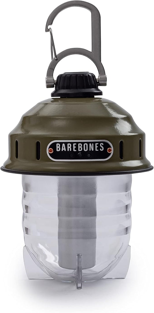 Barebones Beacon Hanging Light – Olive Drab, Rechargeable LED Camping Lantern with Adjustable Brightness – Weatherproof Vintage-Style Hanging Lantern for Outdoor Adventures and Year-Round Use