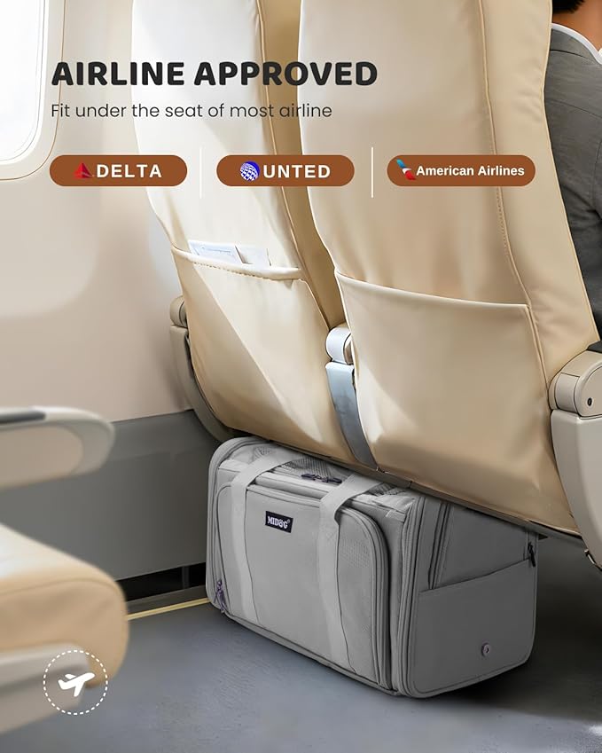 MIDOG Cat Carrier Soft, TSA Approved Airline Travel Carrier for Cats and Small Dogs, Under Seat Pet Bag with Expandable Space & Escape-Proof Zippers (Charcoal)