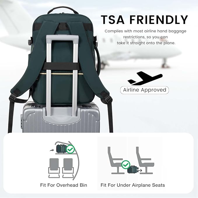 LOVEVOOK 40L Large Travel Backpack for Women Men, 17 Inch Carry on Backpack for Traveling on Airplane, Personal Item Travel Bag Airline Approved, Business Causal Weekender Backpack, Green-Black