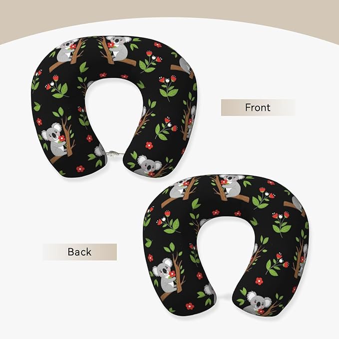 Travel Pillow for Boys and Girls, Comfortable Neck Chin Head Support Cushion Leaves Flowers Cartoon Koala, Comfortable for Airplanes Car Sleeping Rest