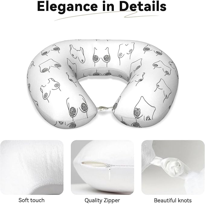 Travel Neck Pillow for Pain Relief Sleeping, Woman Breast Set Funny Boobs, Comfortable Memory Foam Chin Head Cushion Support with Zip Cover, Fashion Car Flight Pillows