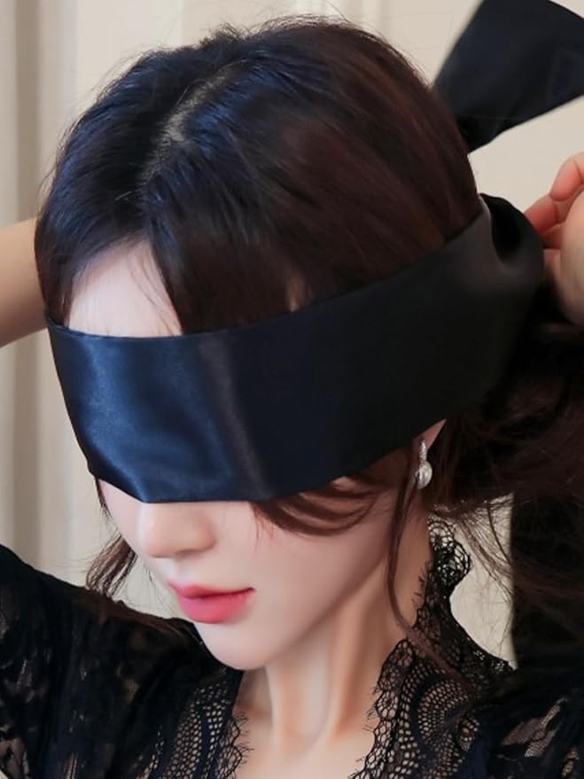 Blackout Sleep Mask for Women Mysterious Masquerade Soft Mask Blindfold Black Eyemask Adjustable Eye Mask Halloween Cosplay Costume Accessories Valentine Gifts for Women (Black)