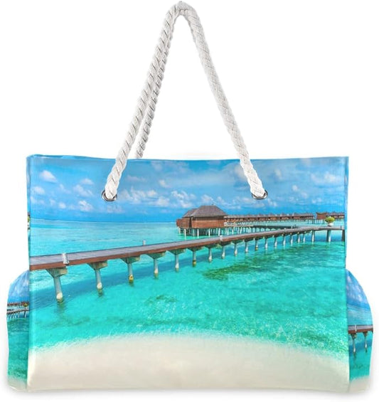 senya Large Beach Shoulder Bags Canvas Tote Water Resistant for Gym Travel Daily
