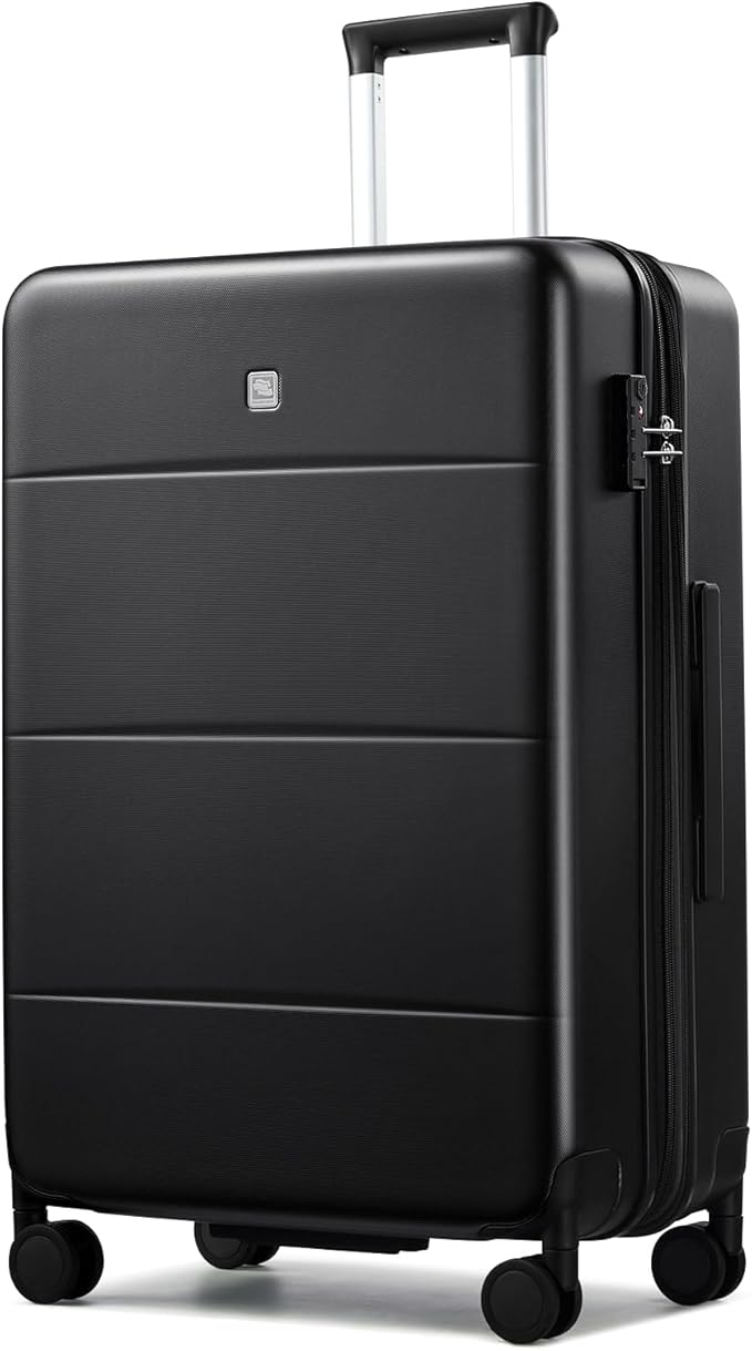 Hanke Expandable 26 Inch Luggage with Spinner Wheels, Hardside Large Suitcase, All-PC Hard Shell Travel Luggage, TSA Lock, Lightweight Durable Checked-Medium (Jet Black, 93L)