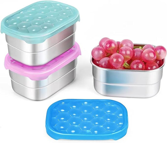 Snack Pro - Small (1 CUP) Stainless Steel Snack Containers for Kids | Easy Open Leak Proof Food Containers with Silicone Lids - Perfect Metal Toddler Lunch Box for Daycare and School (8oz*3)
