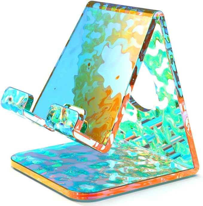 TOPGO Acrylic Cell Phone Stand, Phone Holder for Office Desk, Vanity, Kitchen Counter, Bedside Table, Compatible with iPhone 17 16 15 14 13 12 11 Pro Max/Smartphones/iPad/Switch - Iridescent Wave