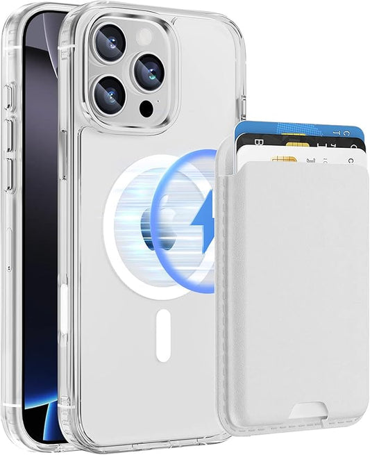 Ntwinro Magnetic for iPhone 16 Pro Clear Case (Compatible with MagSafe) with White Detachable Wallet & Card Holder for 3 Cards [RFID Blocking] Military Grade Protective Slim Phone Cover