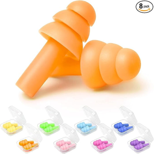 Earplugs for Sleeping Noise Cancelling, Reusable Ear Plugs– Super Soft, Silicone Ear Plug, for Sleeping 8 Pairs, Swimming, Snoring, Concerts, Work, Noisy Places (8 Colors)