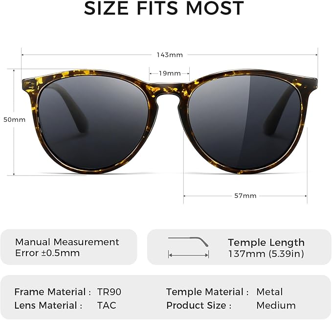 SUNGAIT Premium Vintage Round Sunglasses for Women Men Classic Retro Trendy Style
