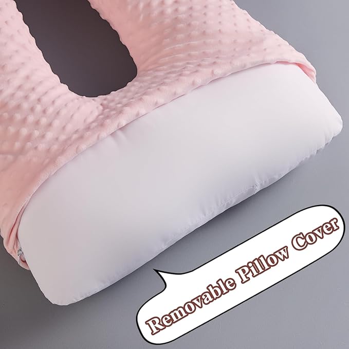 Travel Pillow for Kids Adult, Pillow for Car Sleeping Ultra Large U-Shaped with Removable Soft Cover Support Fix Neck and Body Sitting/Sleeping on The Trip (Pink)