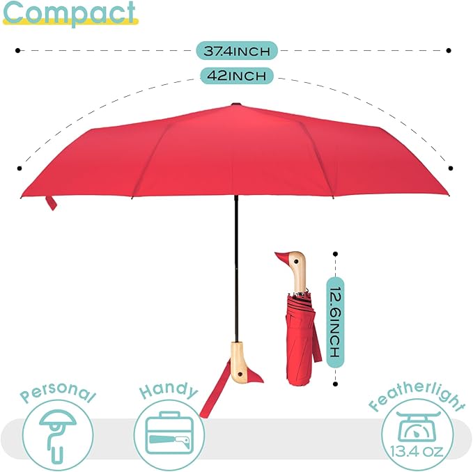 Duck Umbrella - Compact Travel Umbrella with a Cute Duck Head Handle for Women