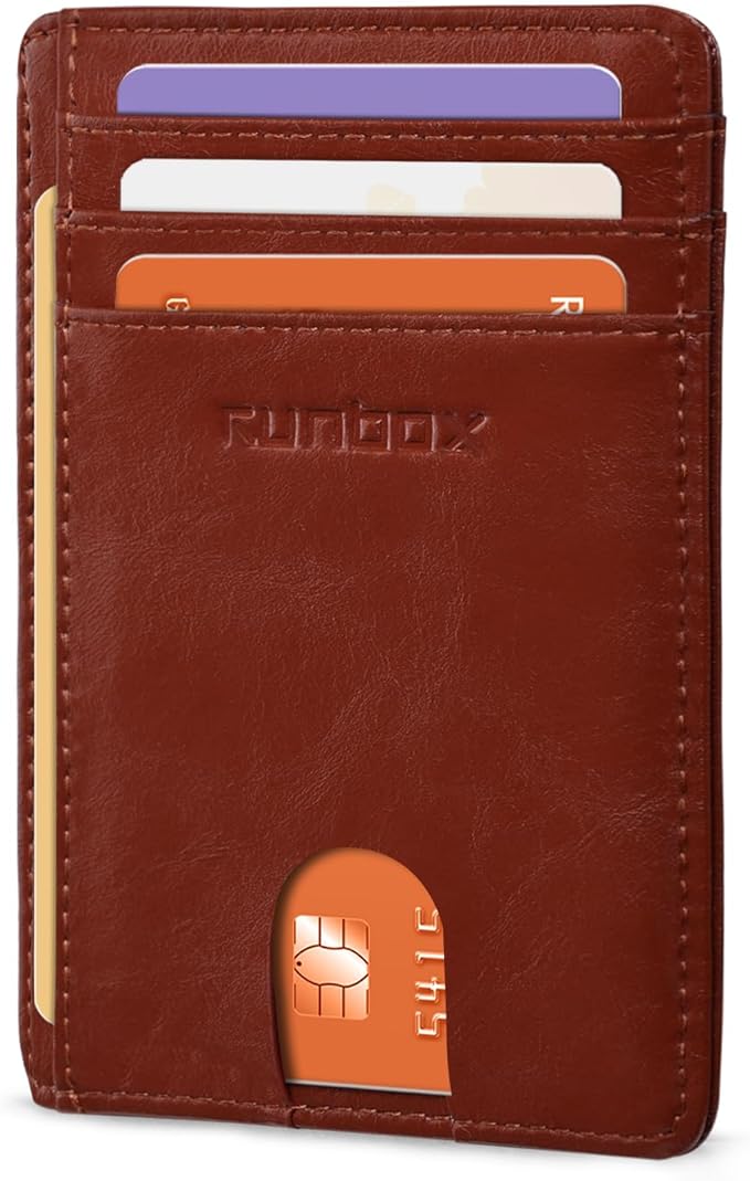 RUNBOX Slim Minimalist Front Pocket RFID Blocking Leather Wallets for Men and Women Card Holder Wallets Gifts for men