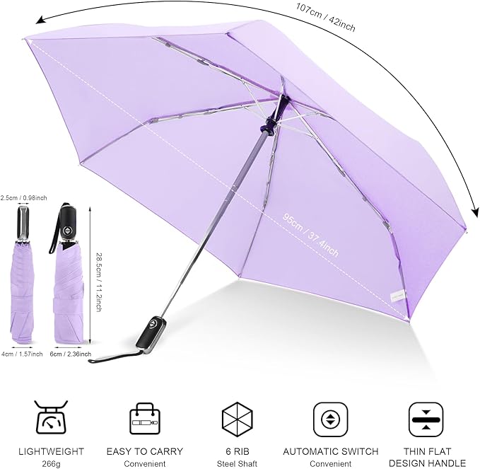 LEAGERA Compact Travel Umbrella for Purse - Flat Handle, Waterproof for Light Rain
