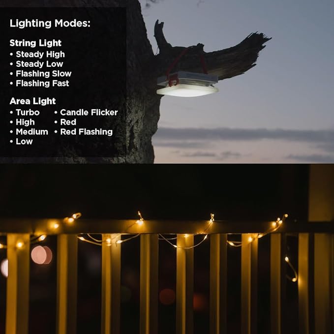 LuminAID Solar String Light with Phone Charger - Tent Lights for Camping - 32 ft Sting Lights Perfect for Camping, Backyard, Patio, RVs, Power Outages (2 Pack)