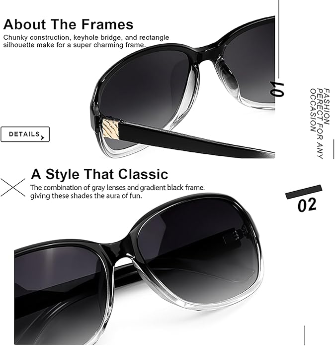 SIPHEW Polarized Sunglasses for Women | Vintage Square Sunglasses w UV400 Protection | Womens Wraparound Shade