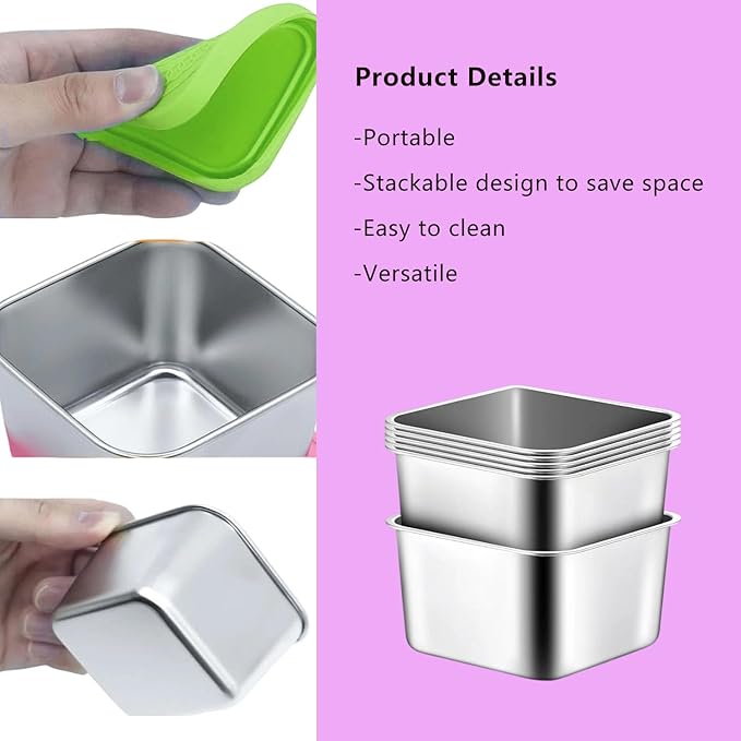 304 Premium Stainless Steel Snack Containers with Silicone Lids, Snackle Box Containers, Easy-Open Leak-Proof Kids for Taking Out for a Picnic, Lunch Box and Travel. (Purple Pink Green-3, 2 OZ)