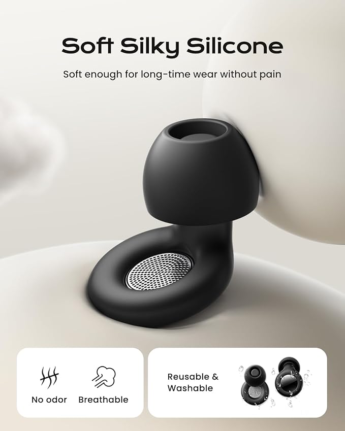 ESSAGER Ear Plugs for Sleeping Noise Cancelling, Reusable Silicone Earplugs for Sleep, Deep Focus, Travel, High-Fidelity Hearing Protection, 45-49dB Noise Reduction,Black