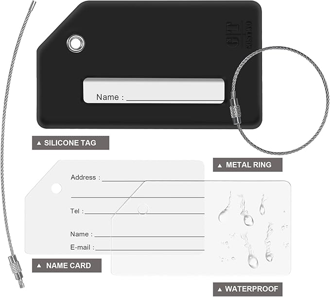 Gostwo 2 Pack Silicone Luggage Tags for Suitcases, 26 Initial Letter Baggage Labels Handbag School Bag Suitcase Instrument Tag with Stainless Steel Loop(Black)(Letter D)