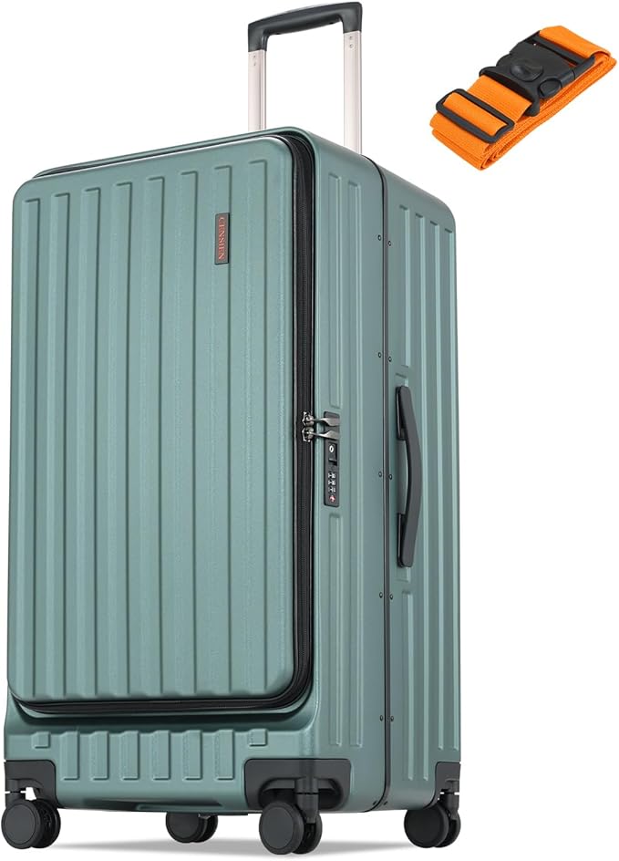 Checked Luggage, Large Suitcase 29 Inch Trunk Luggage with Spinner Wheels, Lightweight ABS+PC Hard Shell with Aluminum Frame, Top Opening, TSA Lock (Green, 1PC)