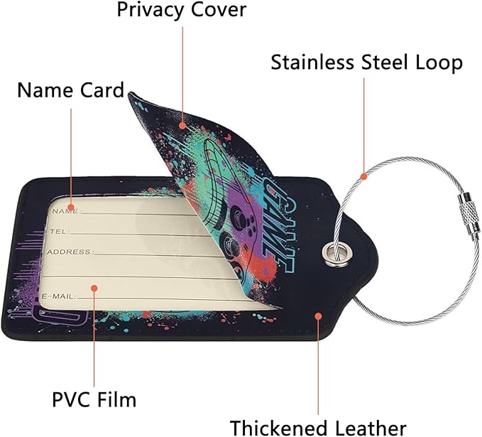 2 Pack Luggage Tags for Suitcase, Privacy Cover ID Label with Stainless Steel and Address Card for Travel Bag Backpack Cruise Ship Essentials Tag Men Boys - Game Legend