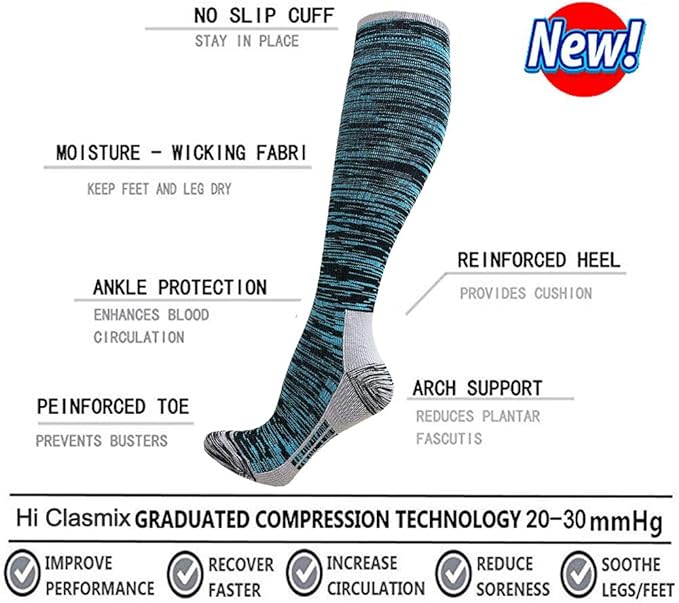 Graduated Compression Socks for Women&Men 20-30mmhg Knee High Socks Travel Hiking Running Stocking