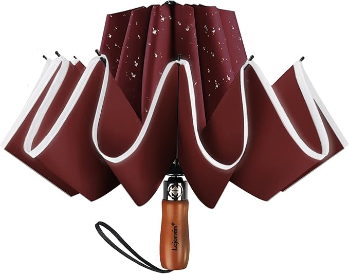 Lejorain Golf Large Inverted Umbrella - Black Big Windproof Heavy Duty Upside Down 46/50/54 Inch Compact Reverse Car Automatic Folding Reflective Umbrella