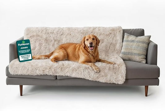 Furhaven Waterproof Throw Blanket for Dogs & Indoor Cats, Reversible Protective Pet Blanket, Extra Large, Long Faux Fur & Velvet, Driftwood