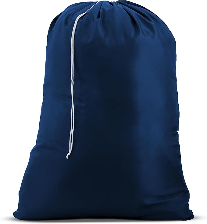 Nylon Laundry Bag - Locking Drawstring Closure and Machine Washable. These Bags will Fit a Laundry Basket or Hamper and Strong Enough to Carry up to Three Loads of Clothes. (Navy Blue)