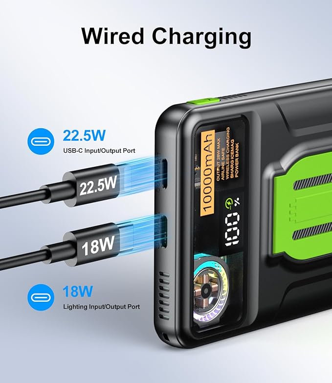 Magnetic Power Bank 10000mAh,Foldable Wireless Portable Charger with Fan Active Cooling System,Fast Charging Battery Pack,Compatible with iPhone 16/15/14/13/12 Pro/Pro Max/Plus/Mini