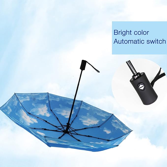 SIEPASA Windproof Travel Compact Umbrella-Automatic Umbrellas for Rain-Compact Folding Umbrella, Travel Umbrella Compact, Small Portable Windproof Umbrellas for Men Women Teenage. (Sky)