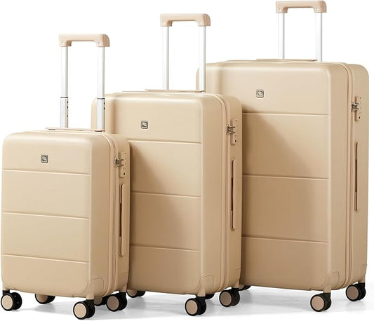 Hanke 3 Piece Luggage Sets with Spinner Wheels, Carry On Luggage Lightweight PC Hard Shell Suitcases TSA Luggage Checked Bag 20/24/28 Inch Luggage(Cuba Sand)