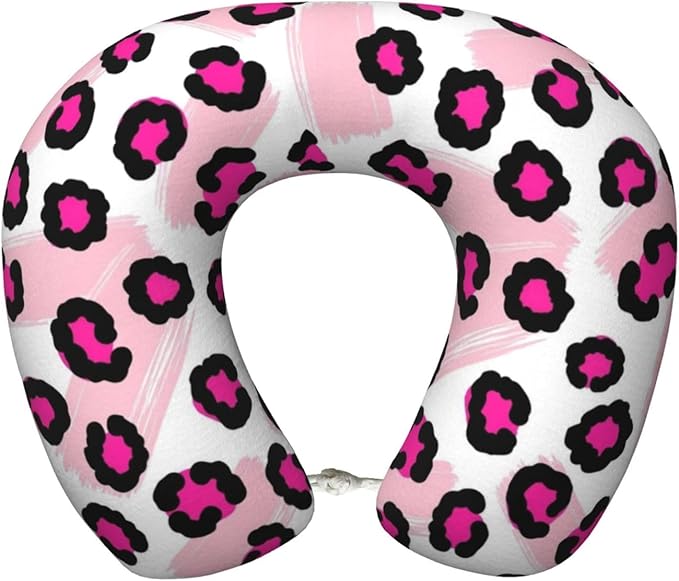 Travel Pillow for Boys and Girls, Comfortable Neck Chin Head Support Cushion Pink Cheetah Animal Skin Leopard Print, Comfortable for Airplanes Car Sleeping Rest