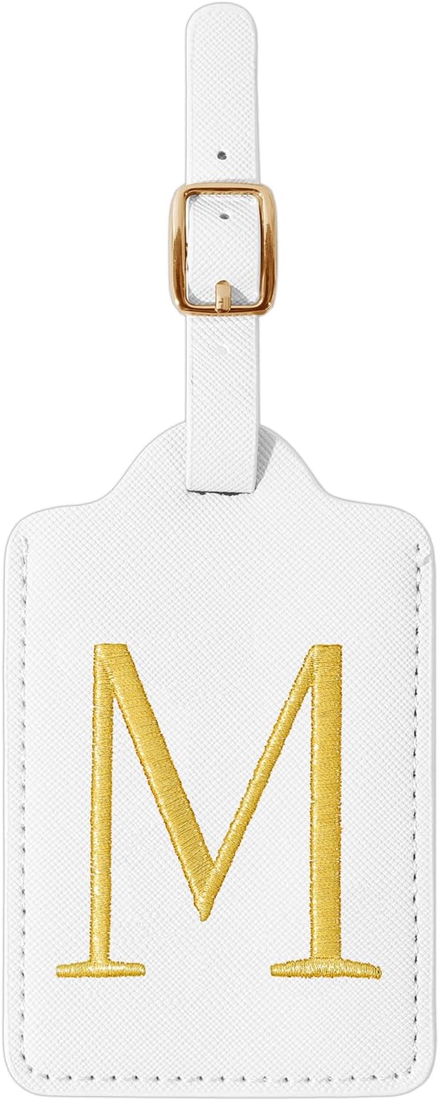 Personalized Initial Luggage Tags for Suitcase TSA Approved, White Leather Cute Luggage Tag with Privacy Cover Name Card, Embroidered Custom Luggage Tags Travel Baggage Tags Gifts for Women Kids(M)