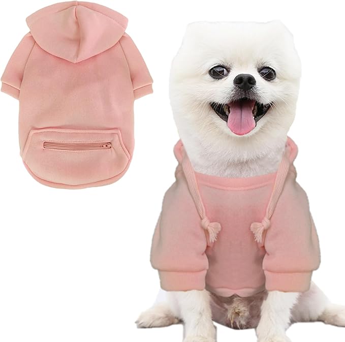 Jecikelon Pet Dog Cold Weather Coat with Pocket Winter Dog Hoodie Warm Puppy Clothes for Small Dogs Chihuahua Clothing (Pink, X-Small)